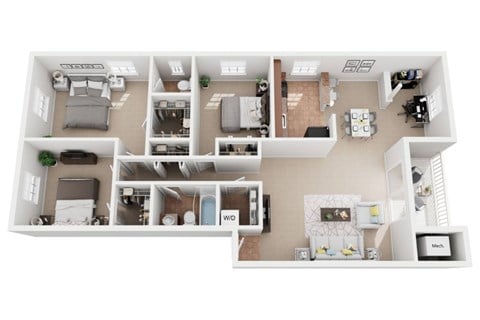 Floor plan for 3 beds, 1.5 baths, 1177 sqft